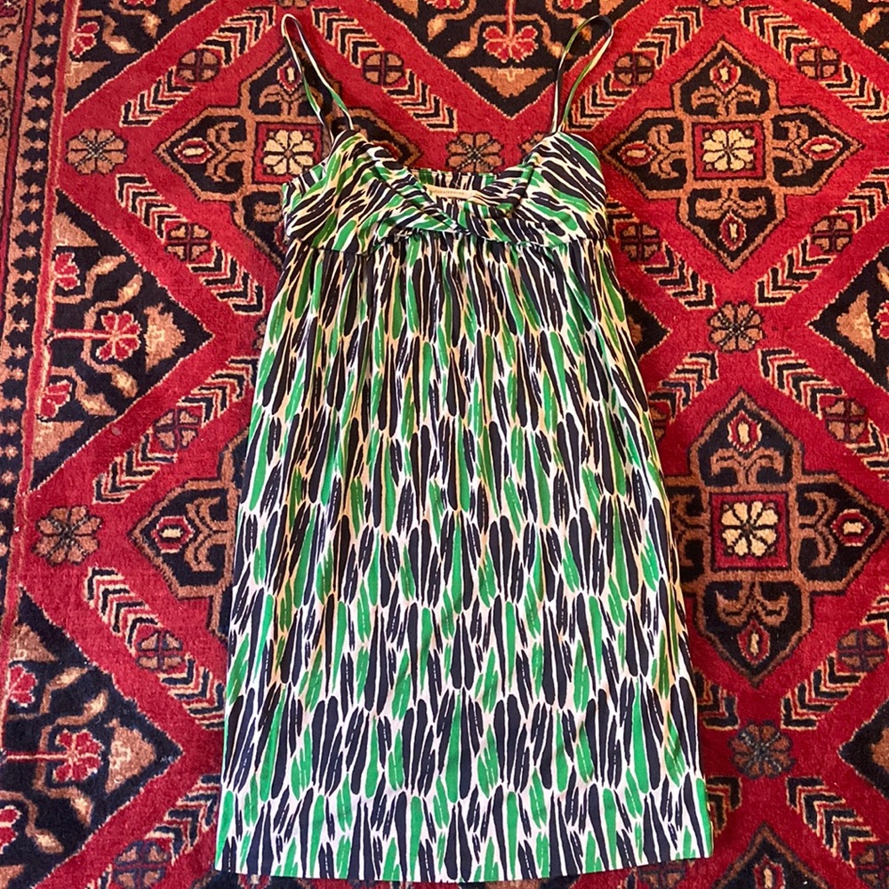 Diane Von furstenberg Dvf silk sundress green/navy print sundress size 8